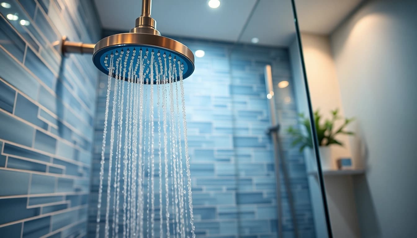 Experience elegant showers au with a modern rainfall shower in a luxurious bathroom setting.