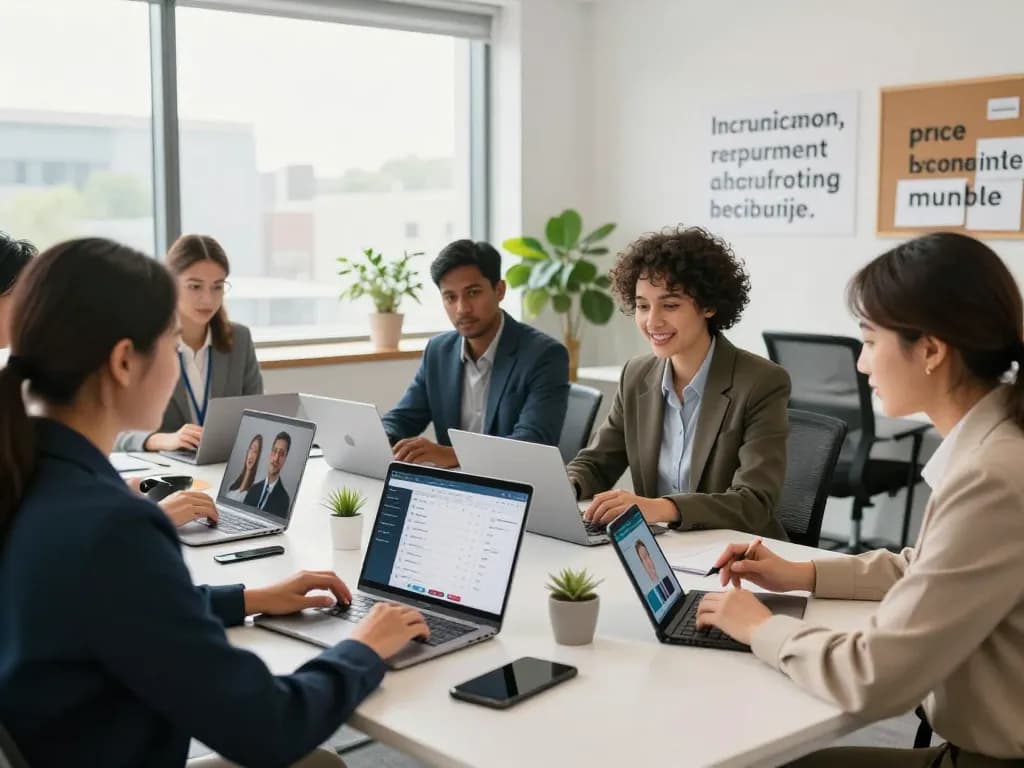 AI voice interview software enhances recruitment efficiency through real-time collaboration in a modern office.