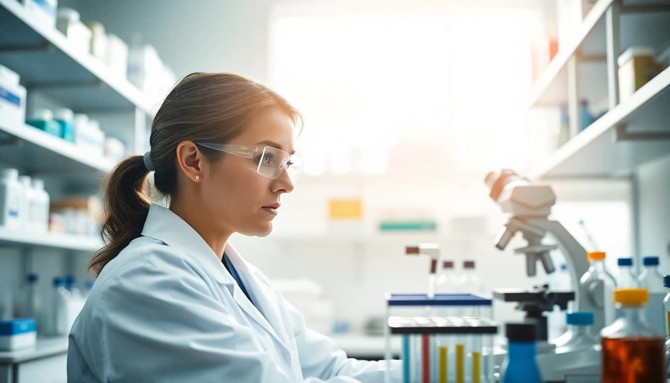 Analyze Tirzepatide in a professional lab with a researcher and scientific equipment.