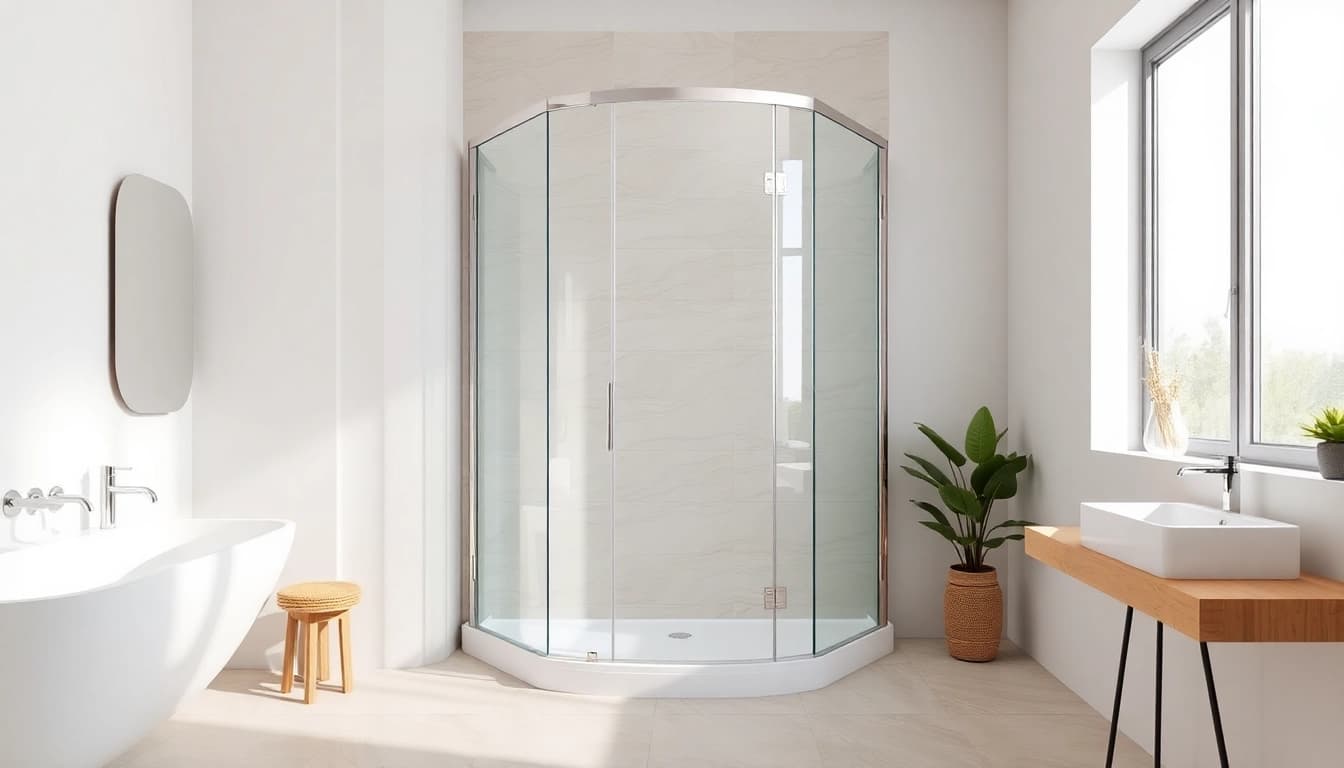 Duschkabine 80x80 eckeinstieg in modernem Badezimmer mit eleganten Details und natürlichem Licht.