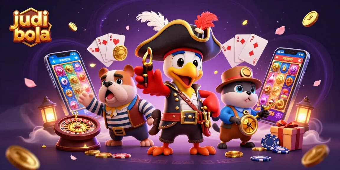 Engage in judi bola excitement with a vibrant scene of characters and dynamic gaming elements.