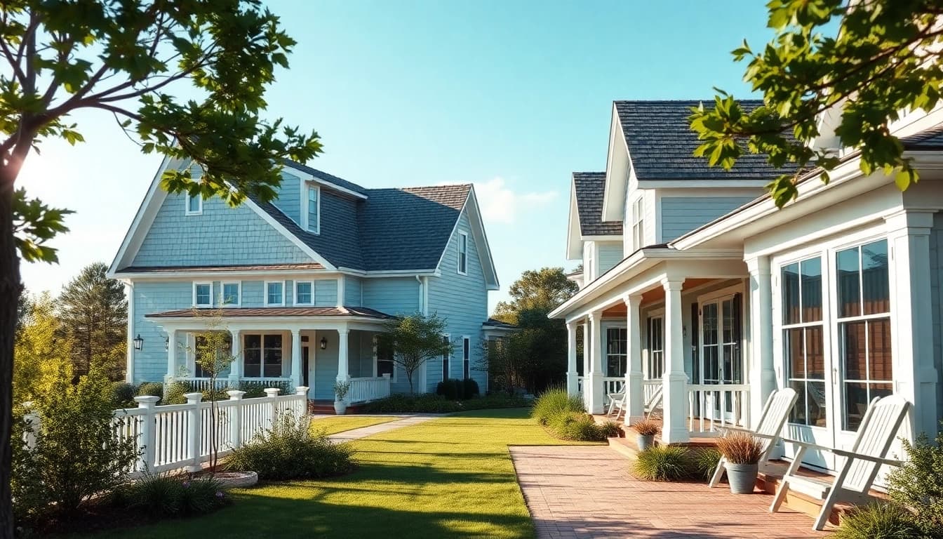 Showcase of beautiful cape cod homes with natural light and greenery in a serene setting.