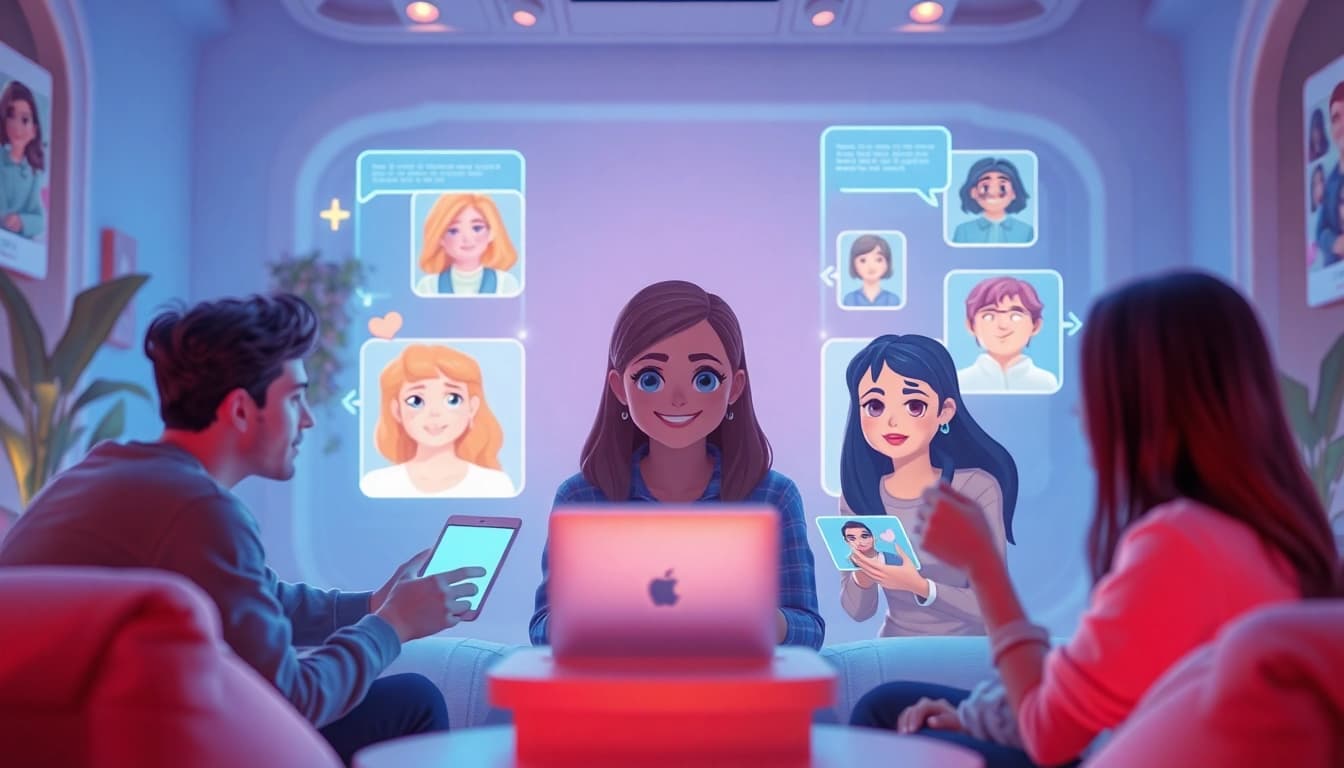 Engage with crush on ai in a cozy, futuristic chat environment featuring animated characters.