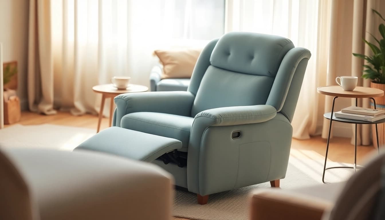 Comfortable lay flat recliner chair in a relaxing living room, ideal for unwinding.
