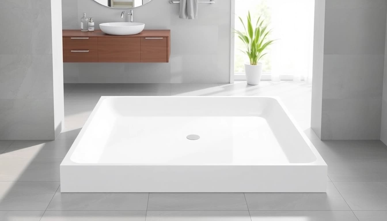 Preview of a contemporary 800 x 800 shower base in an elegant bathroom environment.