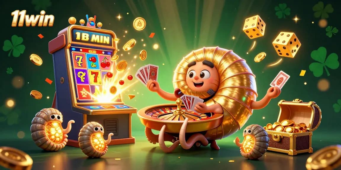 Engage with 11win's vibrant 3D casino scene featuring a nautilus roulette wheel and jackpot excitement.