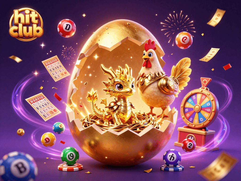 Engage with hit club’s vibrant gaming scene featuring golden elements and lottery excitement.