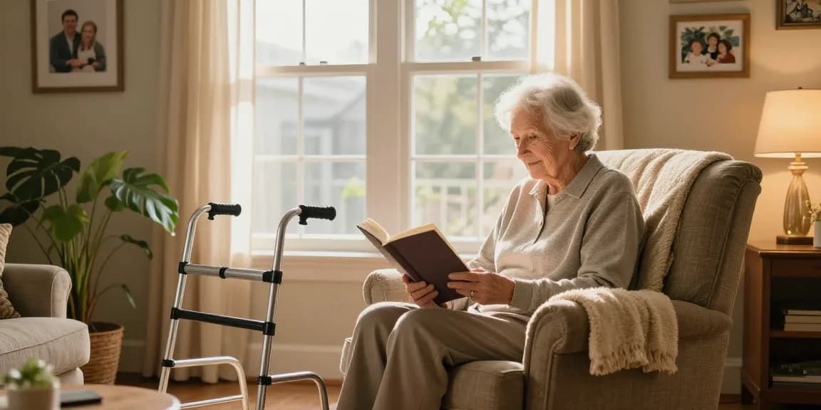Buy nobility aids for comfortable living, showcasing a cozy home scene with mobility aid.