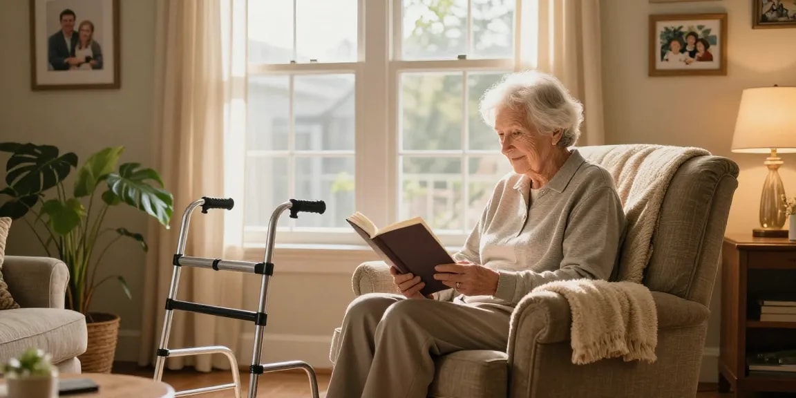 Buy nobility aids for comfortable living, showcasing a cozy home scene with mobility aid.