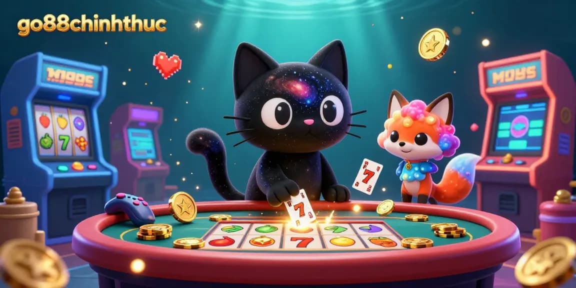 Engaging scene with go88chinhthuc featuring a black hole cat at a cosmic casino table, attracting golden chips.