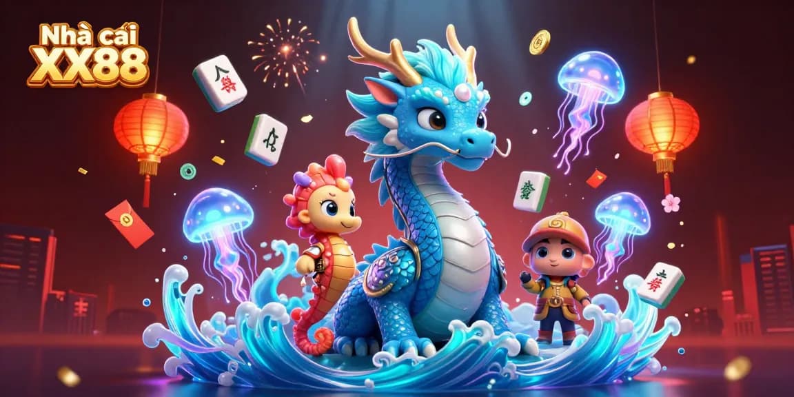 Engage with Nhà cái XX88's thrilling atmosphere featuring vibrant dragons and dynamic gaming elements.
