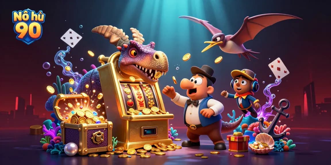 Experience jackpot wins with Nổ hũ 90 in a vibrant casino scene featuring thrilling characters and action.