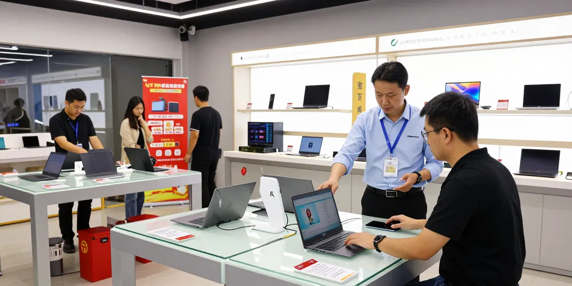 Explore laptops from ulpressbureau.ma in a vibrant retail store with various models on display.