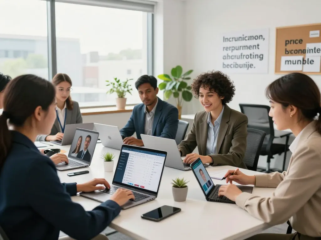 AI voice interview software enhances recruitment efficiency through real-time collaboration in a modern office.