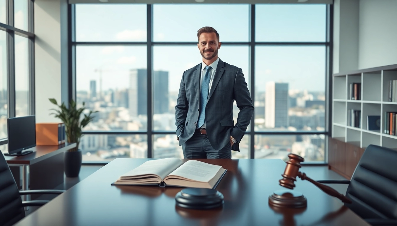 Clearwater truck accident lawyer in modern office promoting legal expertise and client trust.