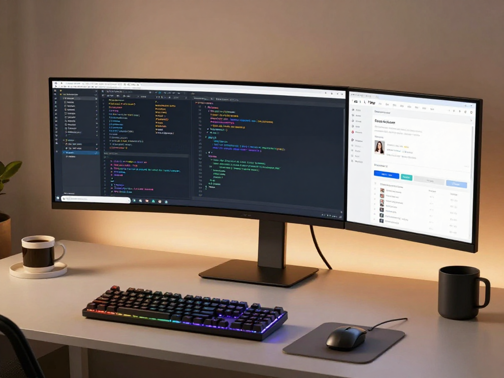 IPTV reseller control panel software development in a modern workspace with high-tech setup.
