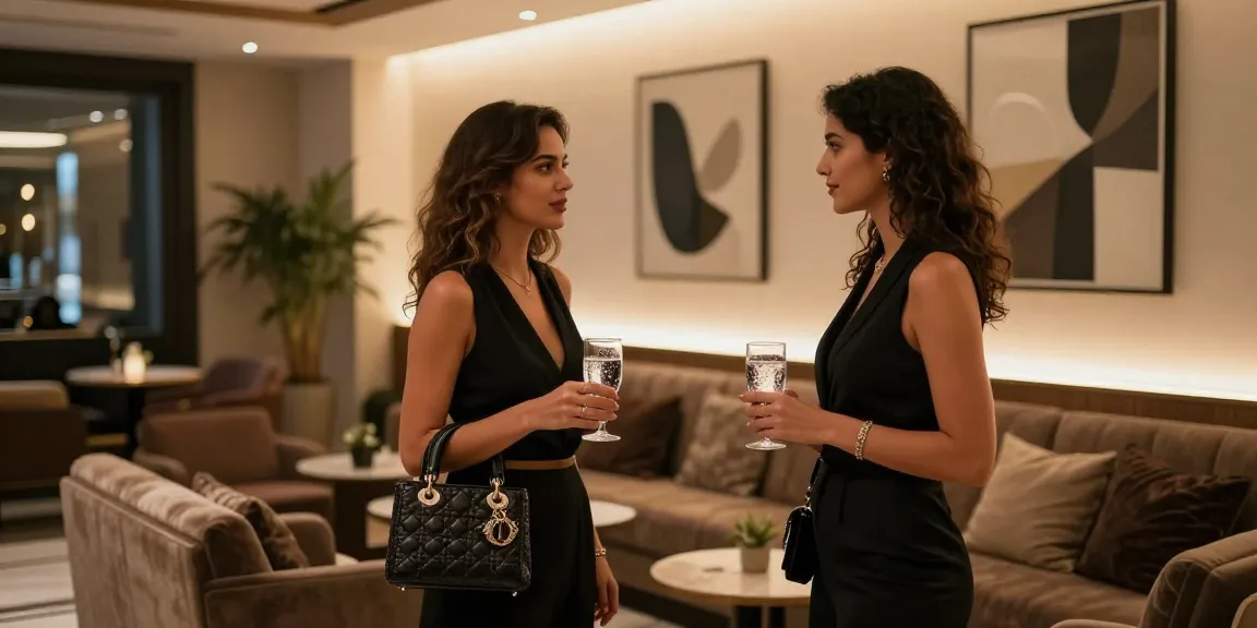 Stylish İzmit escort greeting clients in an upscale hotel lobby atmosphere.