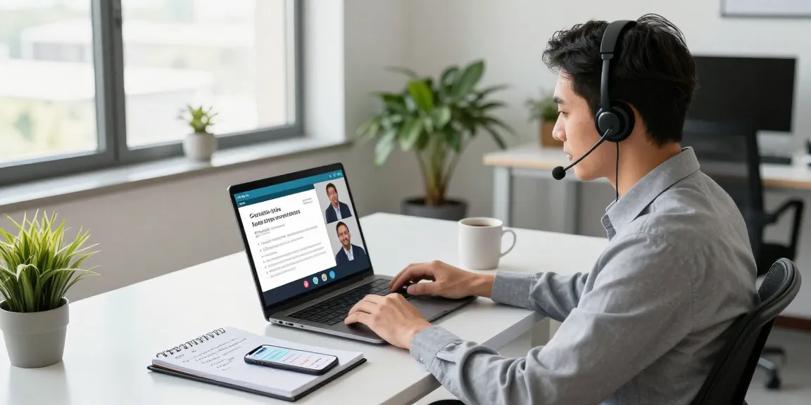 Professional engaging in a video call with headsets at Telecomshop.nl