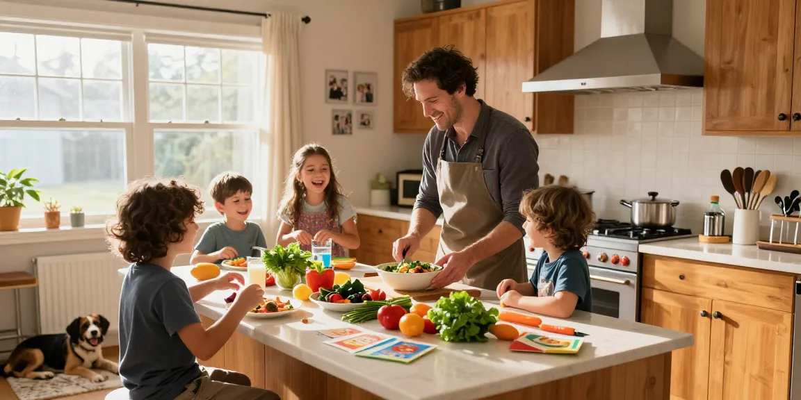 Family cooking together at thestorybookstomach.com, creating joyful memories with healthy recipes.