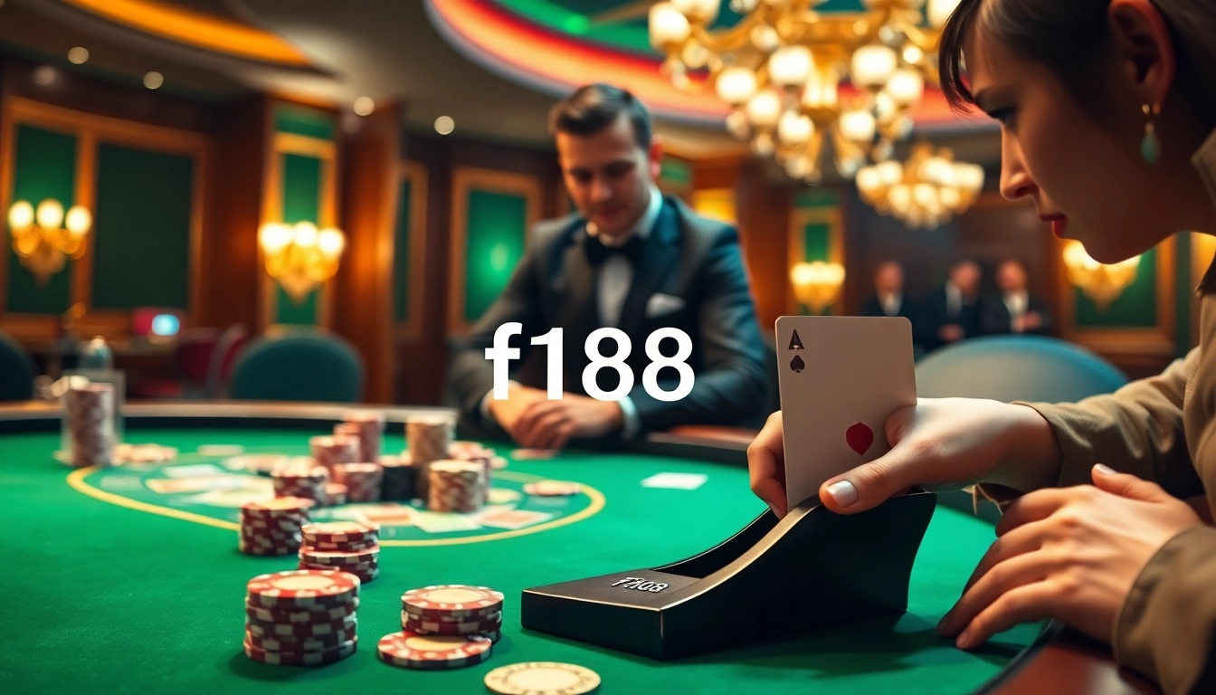 Experience the excitement of f168 tools with a luxurious casino poker scene featuring vibrant colors and high-stakes action.