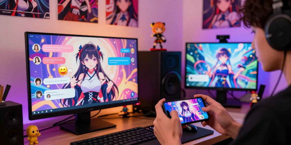 Engaging hentai AI chat scene showcasing vibrant character interactions in a cozy gaming setup.
