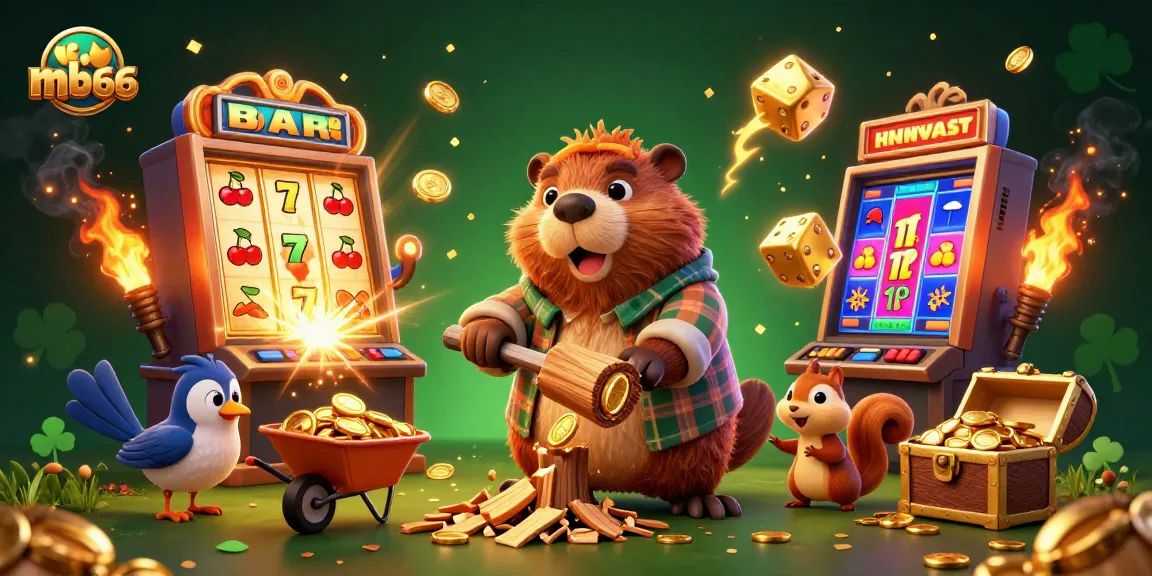 Play exciting casino games and win at mb66 with a vibrant 3D scene of cartoon characters collecting gold