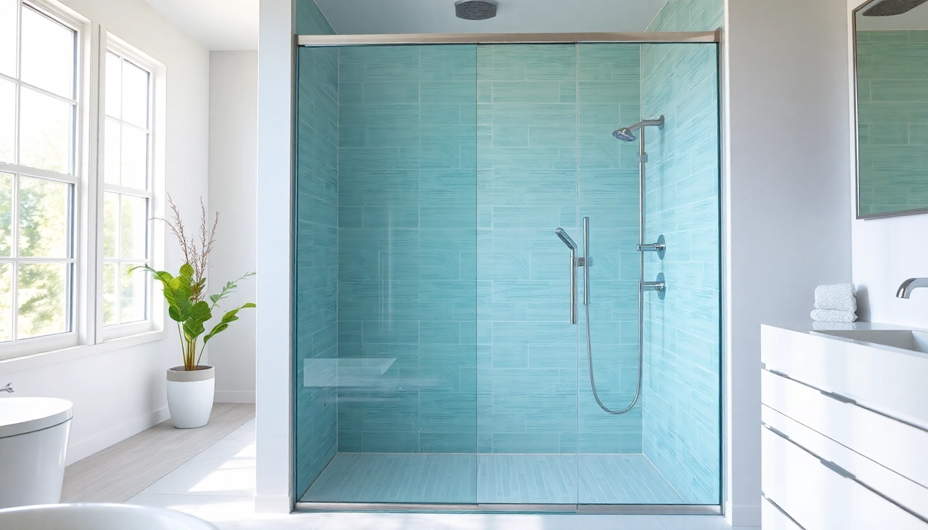 Showcase of a luxurious shower screen sliding door in a modern bathroom setting.