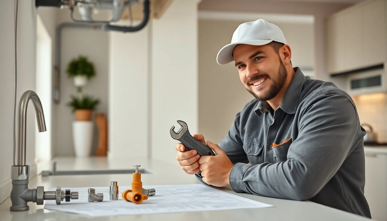 Find expert plumber near me fixing pipes in a well-lit kitchen.