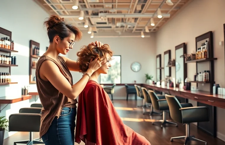 Stylish perm service in a premier San Diego salon focusing on beauty and self-care.