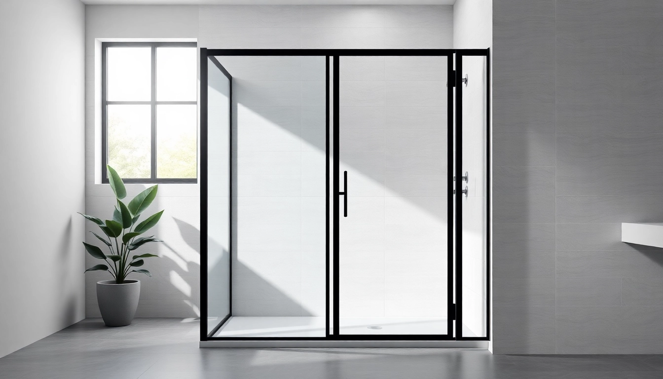 Black shower door in a modern bathroom showcasing sleek and minimalist design.