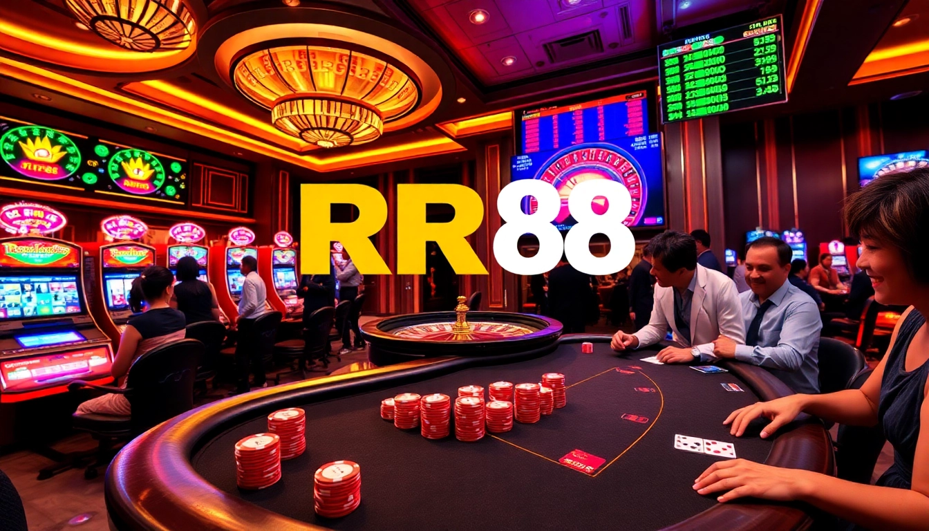Players enjoying thrilling games at RR88 casino with vibrant lights and excitement.