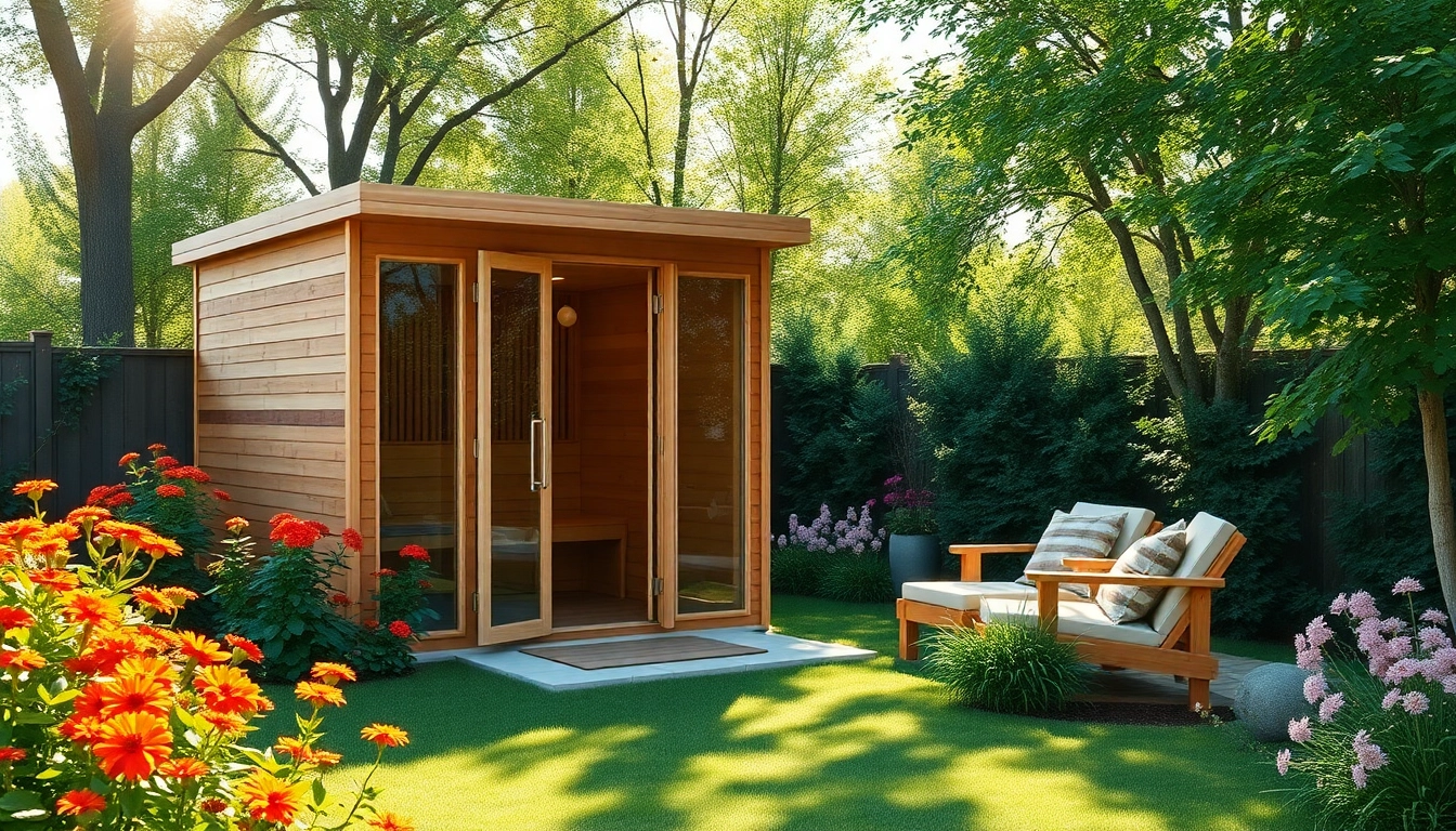Outdoor sauna Canada surrounded by greenery, showcasing modern cedar design for relaxation