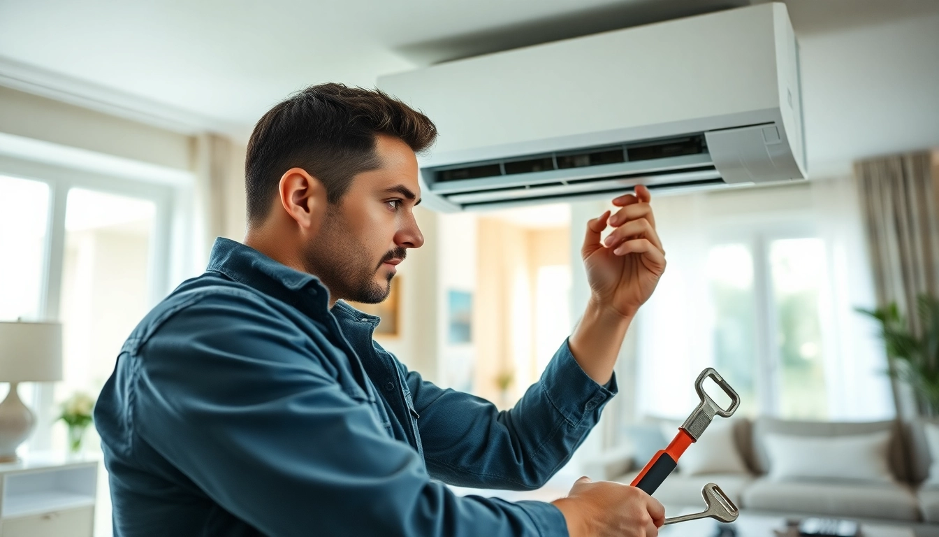 Professional technician performing Air Conditioning Repair Tampa in a well-lit home setting.