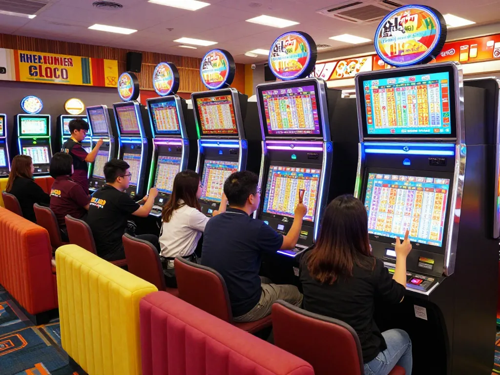 Individu yang terlibat merayakan hasil hadiah HK Lotto di pusat perjudian perkotaan yang dinamis.