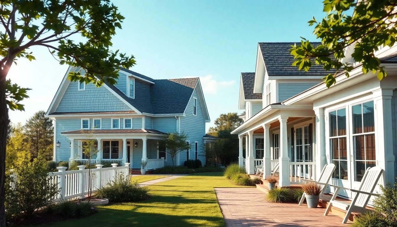 Showcase of beautiful cape cod homes with natural light and greenery in a serene setting.