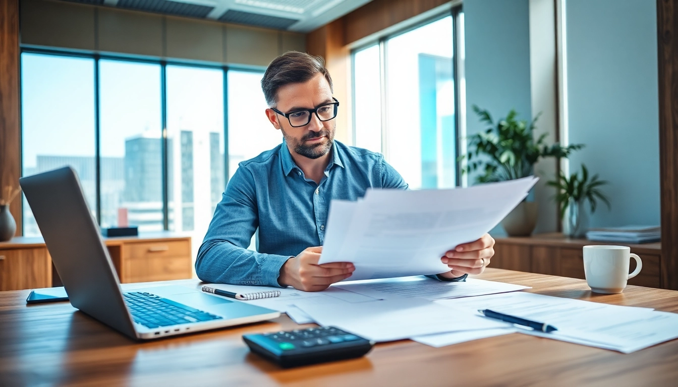 Engaging Bid No Bid Analysis with a focused consultant reviewing proposals at a modern desk.