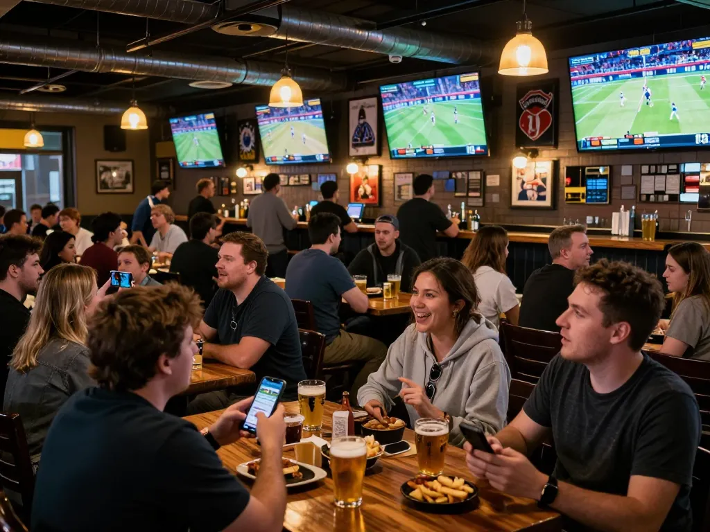 Soi keo nha cai action captured at a lively sports bar with fans engaged in live betting