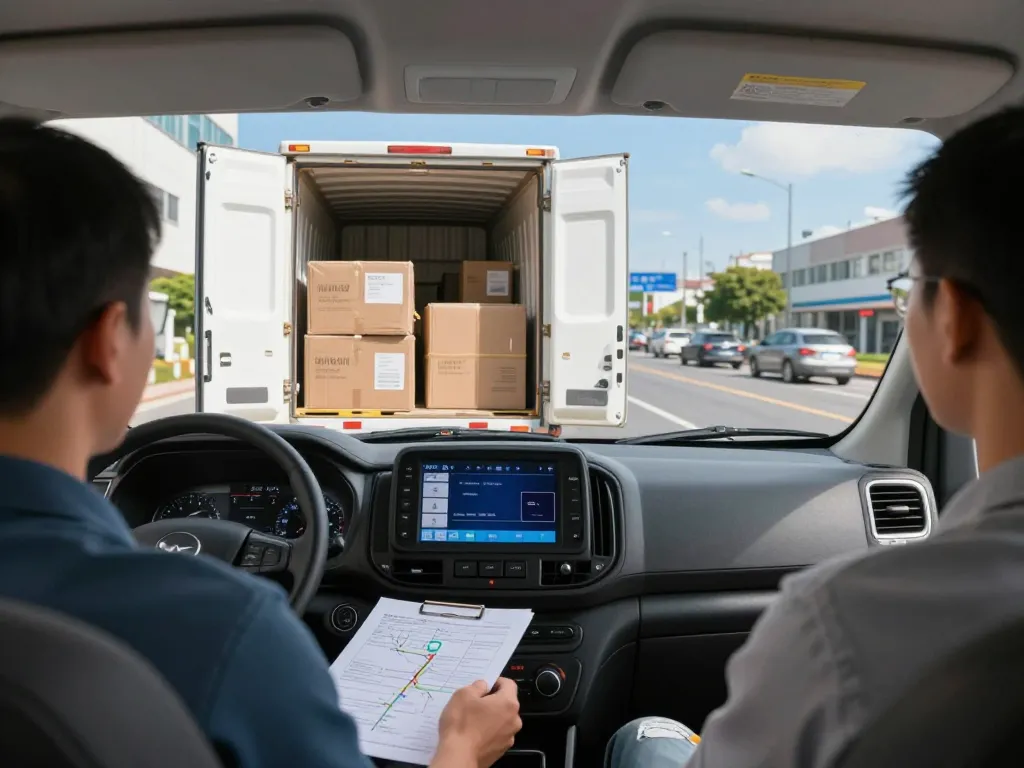 Haulage services efficiently loading tracked small van for urgent delivery.