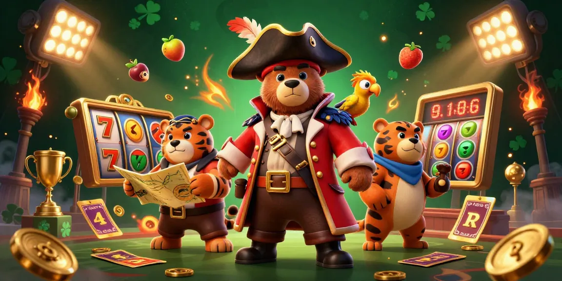 Xocdia88 captivates with a vibrant slot machine scene featuring a bear, tiger, and parrot amidst flying coins and dynamic elements.