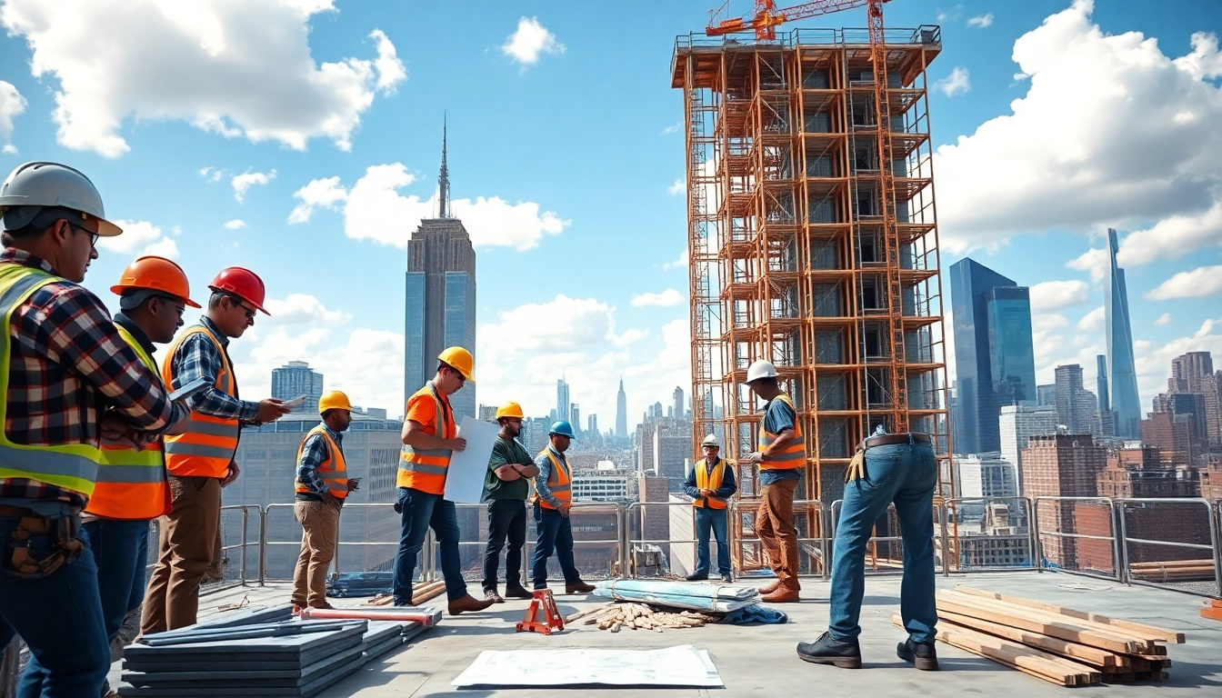New York City Commercial General Contractor overseeing construction workers on a busy site.