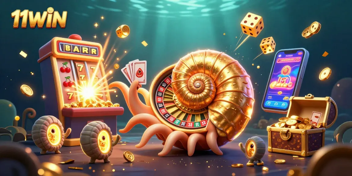 Experience thrilling wins with 11WIN in this dynamic casino party scene, featuring a vibrant nautilus!